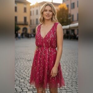 Southern Fried Chics Red Sequin Dress Size Small Rave Glam Prom Valentines Day